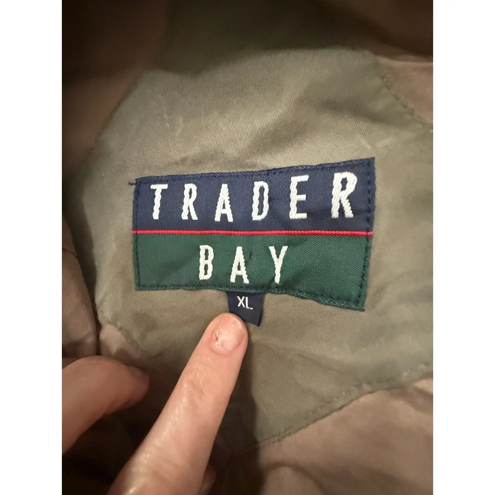 Trader Bay‎ Windbreaker Bomber Jacket Men's XL Olive Green Full Zip Vintage 90s